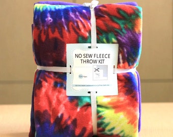 Tie Dye Anti-Pill Premium Fleece Fabric No-Sew Throw Kit (50x60)