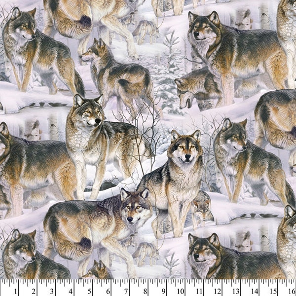 Wolves in the Snow Cotton Fabric By The Yard