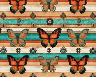 Butterfly Stripes Cotton Fabric By The Yard