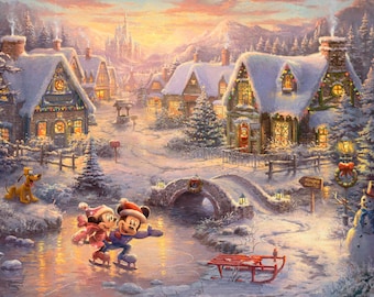 Mickey & Minnie Winter Village Disney by Thomas Kinkade Licensed
