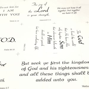 May include: A white background with black text. The text is in the form of inspirational quotes and bible verses. The text includes quotes such as "Do not fear, for I AM WITH YOU" and "The joy of the Lord is your strength."