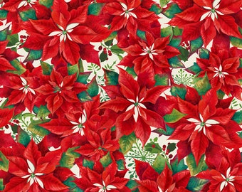 Poinsettias Cotton Fabric By the Yard