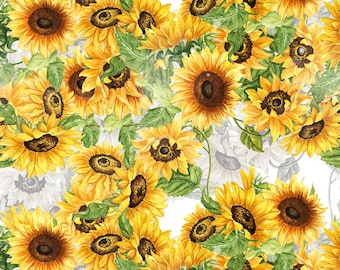 Sunflowers Scattered Cotton Fabric By The Yard