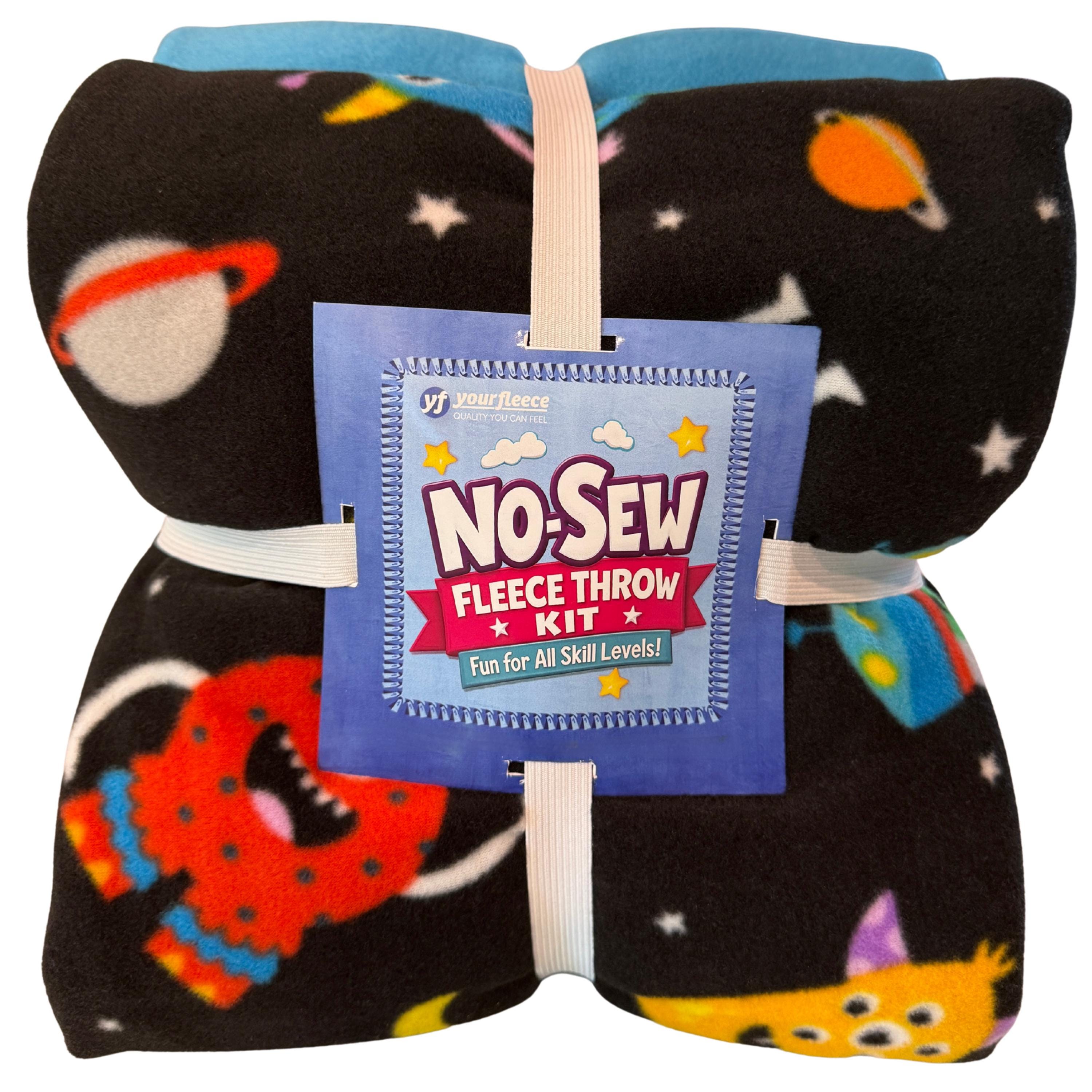 Monster Friends in Space Anti-pill Fleece Fabric No-sew Throw Kit
