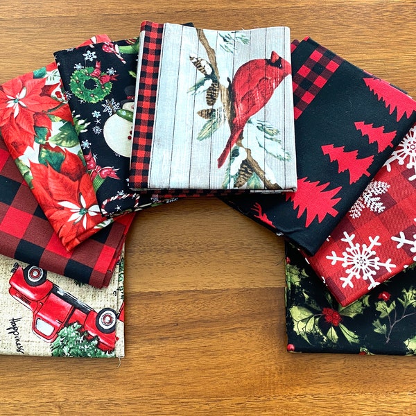 Christmas 8-piece Cotton Fabric Fat Quarters Bundle