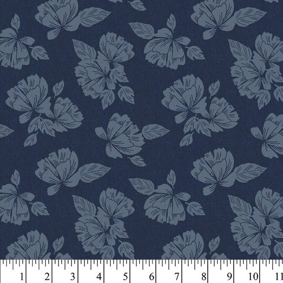 Floral Denim Fabric by the Yard - Etsy