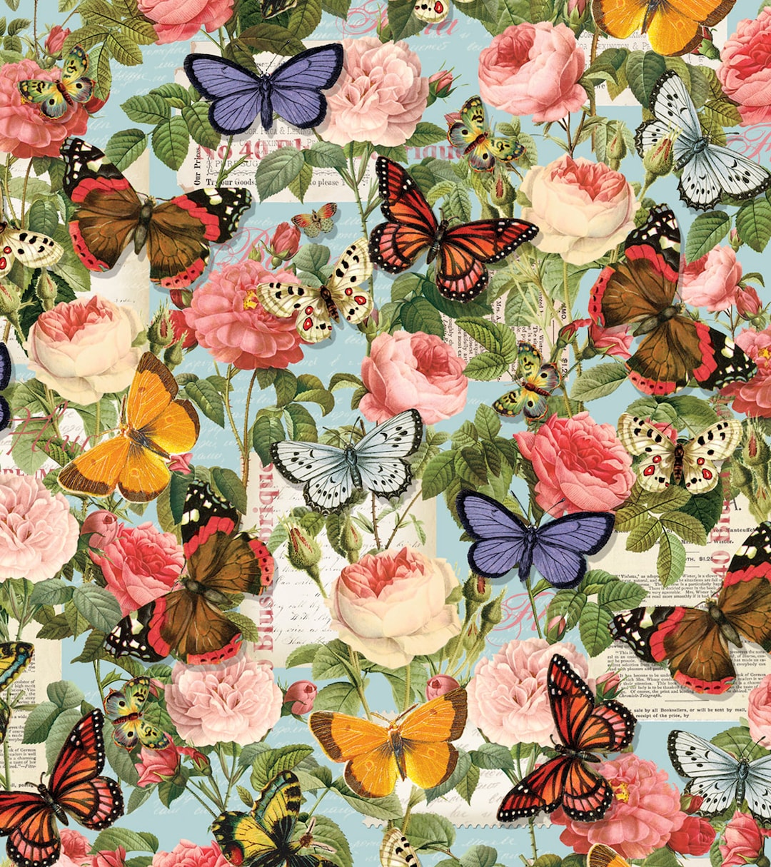 Butterflies & Roses Cotton Fabric, 1yard Precuts Etsy