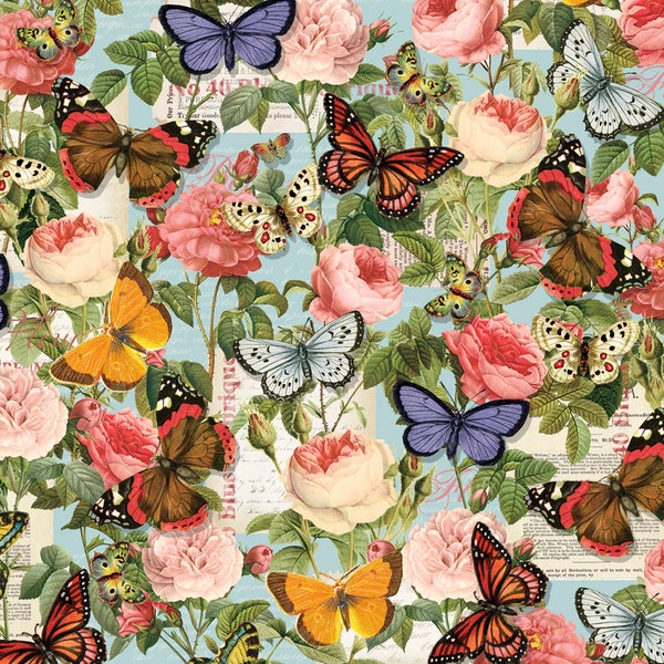 Butterflies & Roses Cotton Fabric, 1-yard Precuts