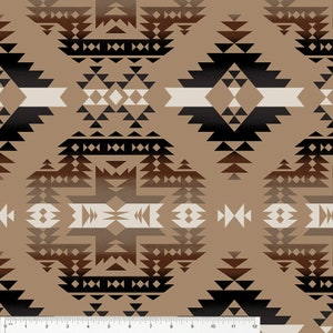 May include: A seamless pattern featuring a geometric design in shades of brown, black, and white. The pattern is reminiscent of Native American art and textiles.