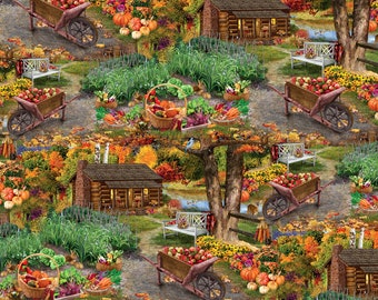 Cabin Farmers Fruits & Vegetables Cotton Fabric By The Yard