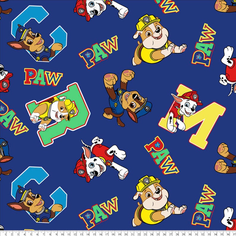 Paw Patrol Alphabet Antipill Fleece Fabric by the Yard Etsy
