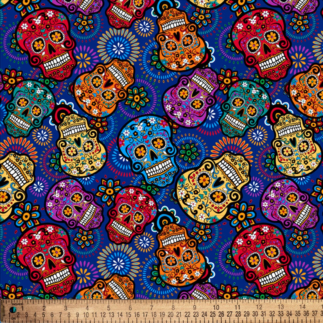 Sugar Skulls Dia De Muertos Digital Cotton Print Fabric By The Yard Etsy sugar-skulls-dia-de-muertos-digital-cotton-print-fabric-by-the-yard-etsy