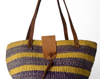 Purple & Yellow Sisal market Bag