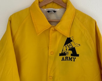 Vintage Chalk Line yellow nylon Army fleece-lined jacket