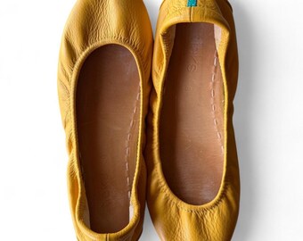 TIEKS leather ballet flats in yellow and teal color-way. SIZE 8