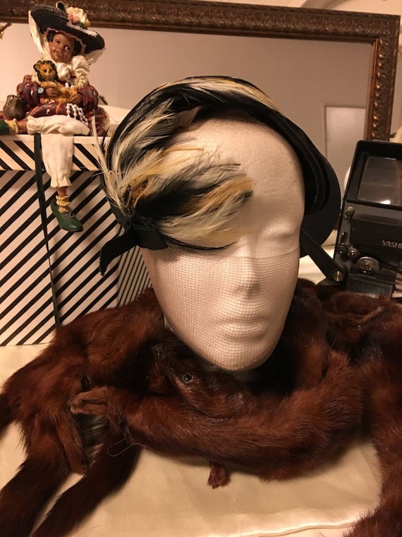 1950's Black feather hat