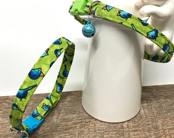 Playful Blue Birds cat collar with safety breakaway buckle and bell ~ LIMITED ~