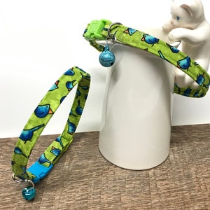 Playful Blue Birds cat collar with safety breakaway buckle and bell ~ LIMITED ~