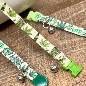 Weed Cannabis pot Marijuana buds CBD oil Hemp cat collar with safety breakaway buckle and bell ~ you pick the buckle and print customizable