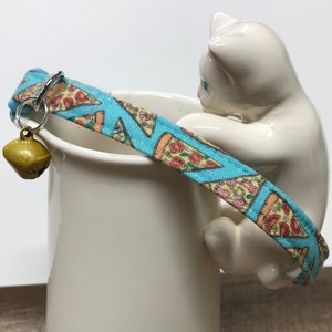 Pizza cat collar with safety buckle and bell / breakaway collar / cheese slices on turquoise - dog collar & martingales available
