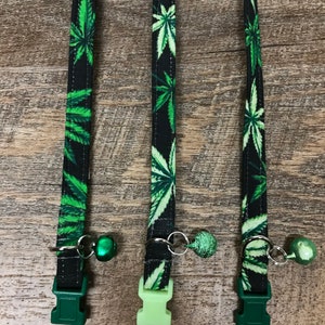 Cannabis weed pot Marijuana CBD Hemp 420 cat collar with safety breakaway buckle and bell ~ you pick the buckle and bell customizable