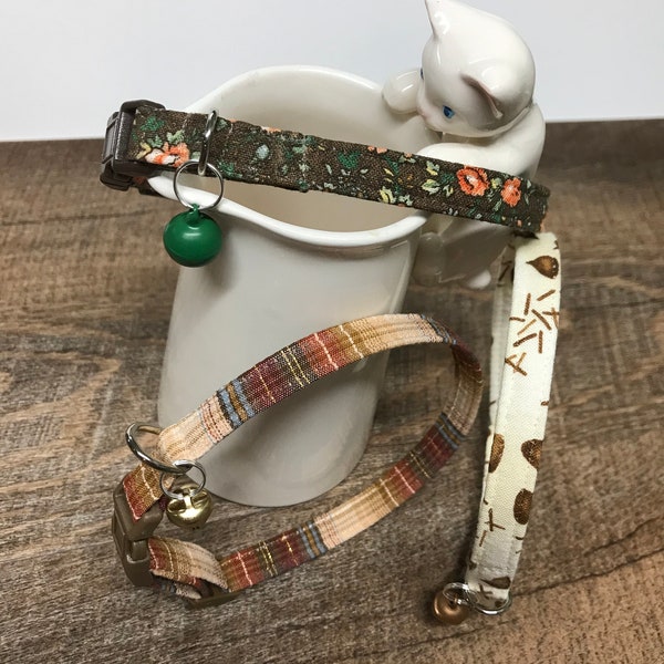 Golden Plaid, Roses and chocolate kisses cat collar with safety breakaway buckle and bell ~ You pick