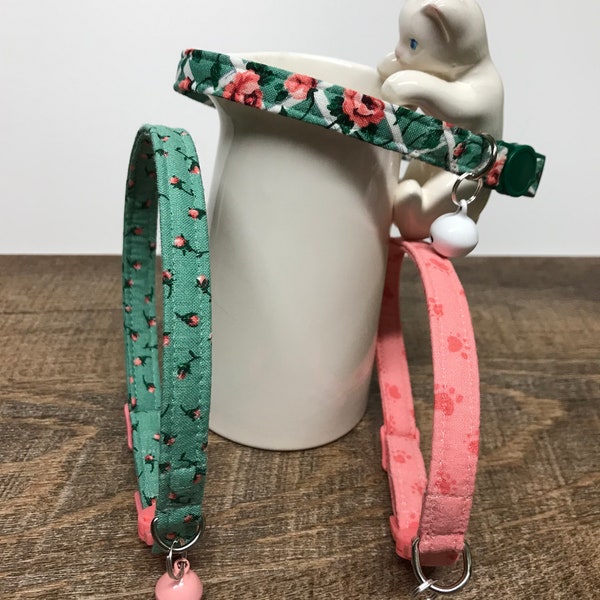 Rose Garden, Dainty Buds, Blush Paw Prints cat collar with safety breakaway buckle and bell ~ You pick your collar