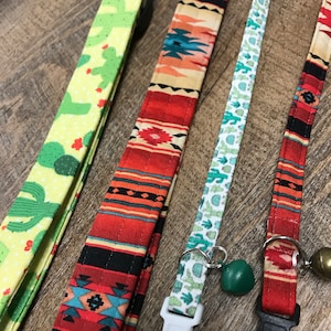 Native Western Mexican cacti cactus cat collar with safety buckle and bell / breakaway collar - dog collar & martingales available OPTIONS