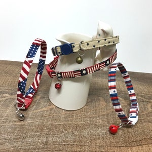 Americana Red White and Blue cat collars with safety breakaway buckle and bell ~ you pick which patriotic collar is best