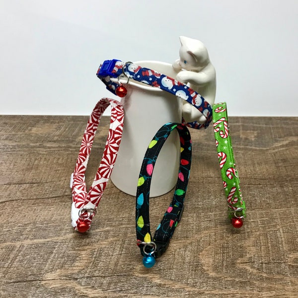 Playful fun Christmas winter cat collars with safety buckle and bell ~ dog collars ~ Martingale ~ leash ~ puppy kitten - you pick sizes