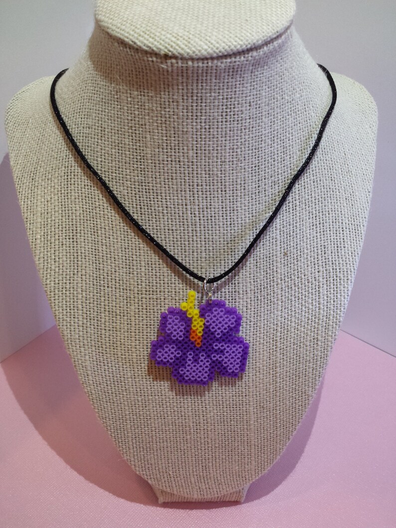 Purple Hibiscus Perler Bead Flower Necklace Etsy