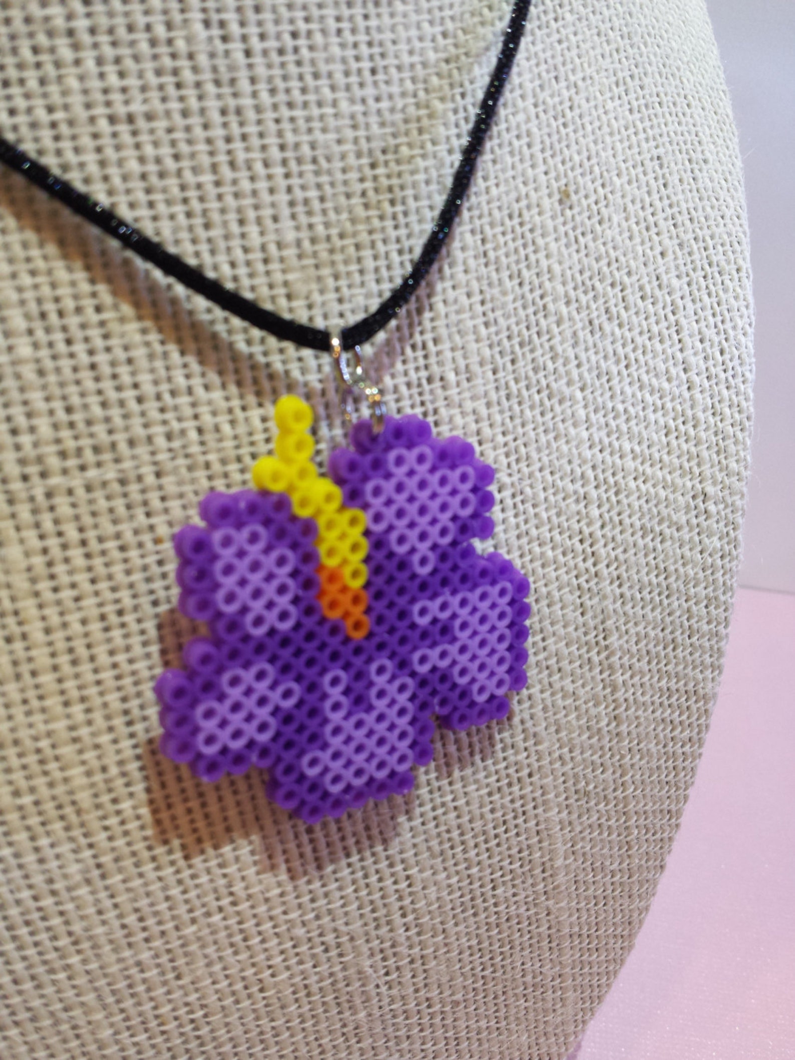 Purple Hibiscus Perler Bead Flower Necklace Etsy