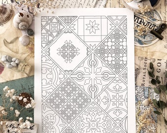 New! Vintage Tiles Coloring Page - Italian Pattern adult coloring Mandala Ornament Digital Download pdf Printable by Jen Katz / katzundtatz
