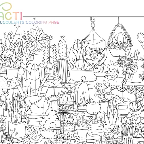 Cacti Coloring Page Plants and Succulents Floral Adult - Etsy