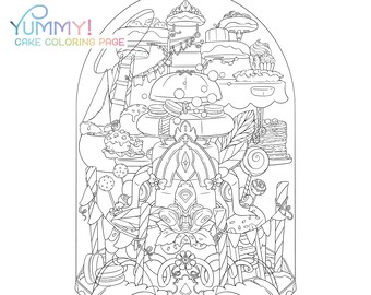 Cake Coloring Page / Spring Adult Coloring Page / Dessert Sweets Cupcakes Party kawaii Doodle Digital Download pdf Printable by Jen Katz