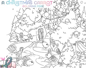 Winter Coloring Page / Cute Bunnies Christmas Adult coloring Page kawaii Rabbit Decoration Doodle Digital Download pdf Printable by Jen Katz