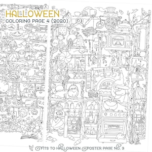 Halloween Malseite 4 (2020) Süßes Herbst Poster Digitaler Download pdf Ausmalseite Pilztrank Katzenbuch Malseite von Jen Katz