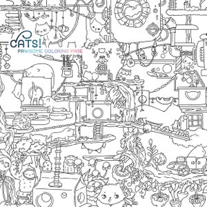 Cats Adult Coloring Page No. 1 Spring Pdf Printable Kittens Cute Kawaii ...
