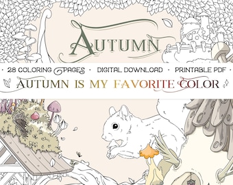 Autumn Is My Favorite Color - Digital Download - Adult Coloring Book instant pdf Printable book cute colouring pages by Jen Katz katzundtatz