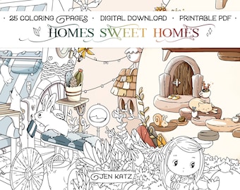 Homes Sweet Homes - Download digital - Livro de colorir para adultos - pdf instantâneo Livro para imprimir lindas páginas para colorir de casas por Jen Katz katzundtatz