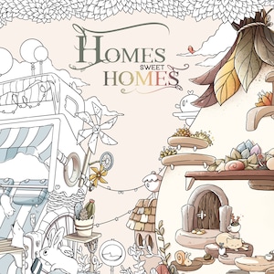 New Homes Sweet Homes Coloring book adult coloring book by Jen Katz cute kawaii Houses colouring pages for kids and adults by katzundtatz image 9