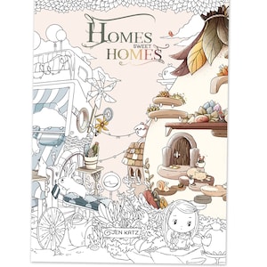 New! Homes Sweet Homes Coloring book adult coloring book by Jen Katz cute kawaii Houses colouring pages for kids and adults by katzundtatz