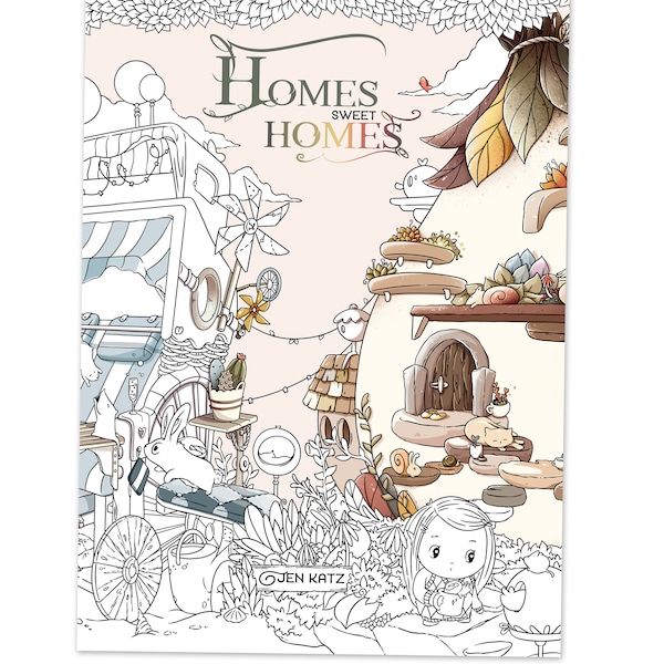 New! Homes Sweet Homes Coloring book adult coloring book by Jen Katz cute kawaii Houses colouring pages for kids and adults by katzundtatz