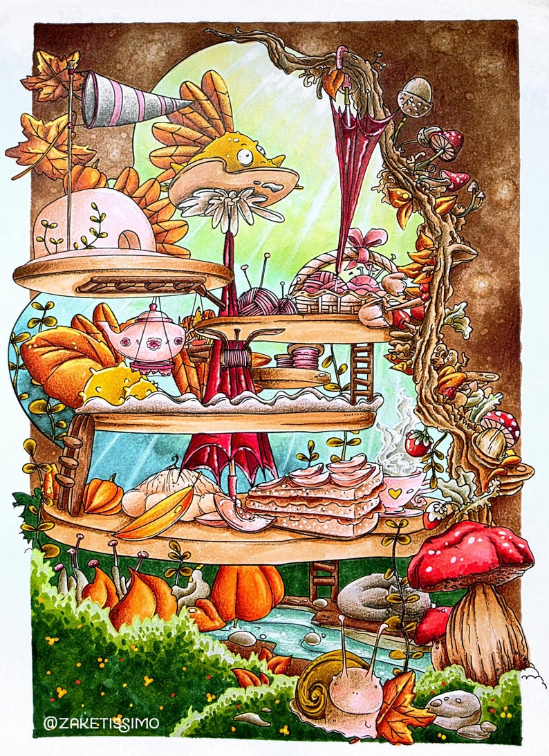 Autumn Coloring book adult coloring book by Jen Katz katzundtatz fall halloween mushrooms pumpkins kawaii colouring for kids and adults image 6