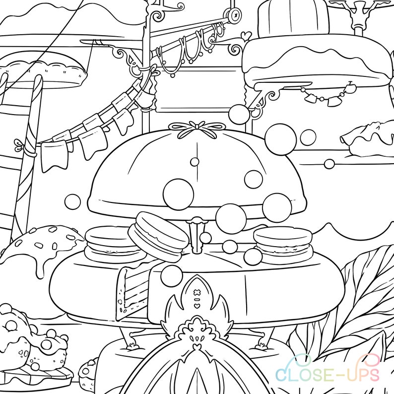 Cake Coloring Page / Spring Adult Coloring Page / Dessert Sweets Cupcakes Party kawaii Doodle Digital Download pdf Printable by Jen Katz image 4