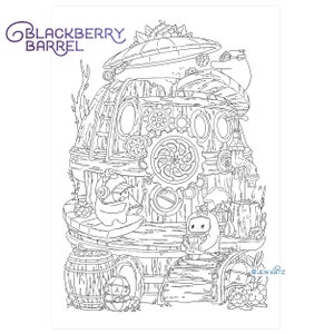 New Blackberry Barrel Coloring Page Cute Home adult coloring illustration Doodle Digital Download pdf Printable by Jen Katz / katzundtatz image 6