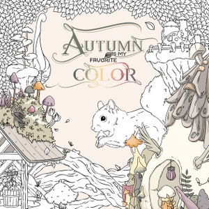 Autumn Coloring book adult coloring book by Jen Katz katzundtatz fall halloween mushrooms pumpkins kawaii colouring for kids and adults