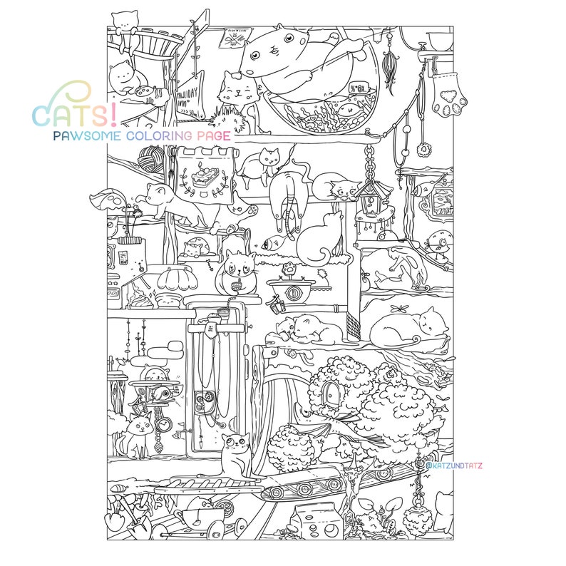 Download Cats Adult Coloring Page No. 2 Spring pdf printable ...