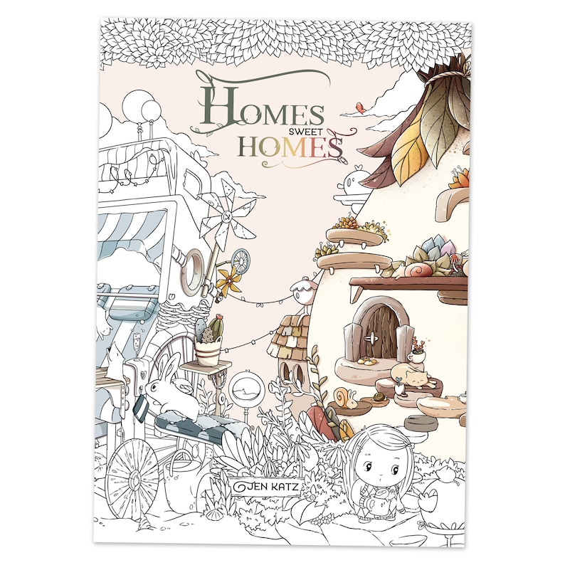 New Homes Sweet Homes Coloring book adult coloring book by Jen Katz cute kawaii Houses colouring pages for kids and adults by katzundtatz image 1
