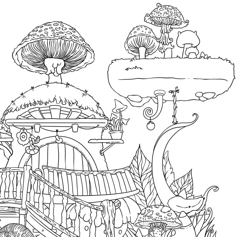 Mushrooms Coloring Page Cute Autumn Adult Coloring Page ...
